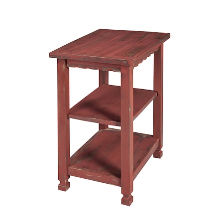 Country Cottage 2 Shelf End Table, Red Antique Finish